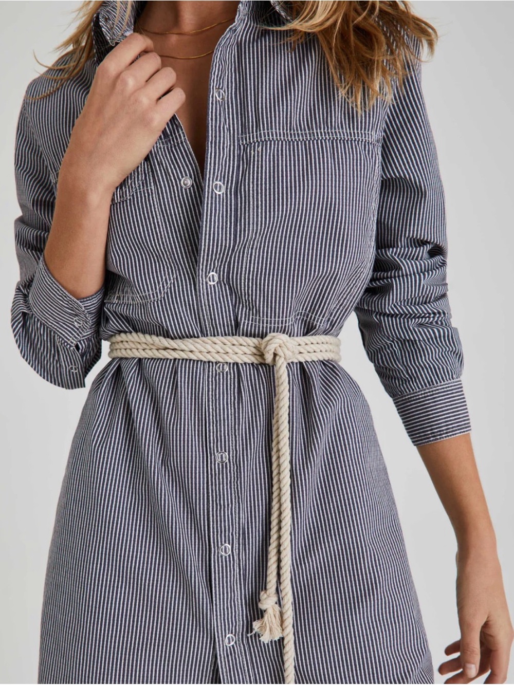 NWT Ag Adriano Goldschmied Navy/White Pinstripe Longline Button-Down Shirt Dress